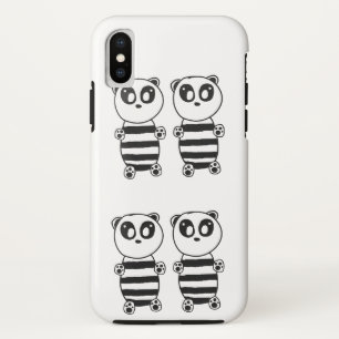 Funda Para iPhone X Arte de panda juguetón en blanco y negro