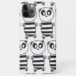 Funda Para iPhone 11 Pro Max Arte de panda juguetón en blanco y negro