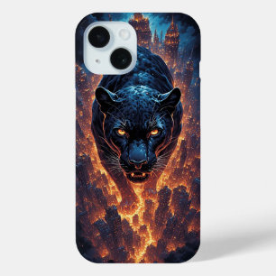 Funda Para iPhone 15 Arte de pantera agresiva en colores neón