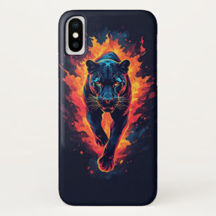 Funda Para iPhone X Arte de pantera agresiva en colores neón