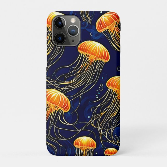 Funda De Case-Mate Para iPhone Arte de patrón de medusas naranja (Reverso)