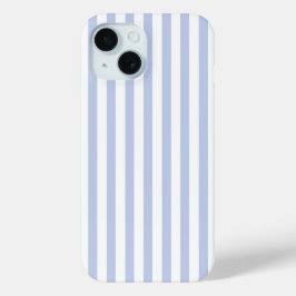 Funda Para iPhone 15 Arte de Patrón de Raya Vertical Blanca Azul Suave