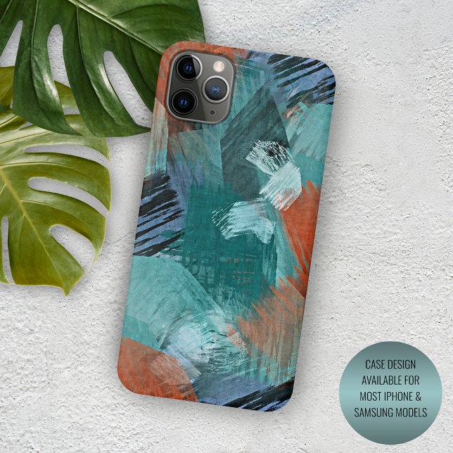 Funda De Case-Mate Para iPhone Arte de pinceladas de naranja verde menta azul tur (Subido por el creador)
