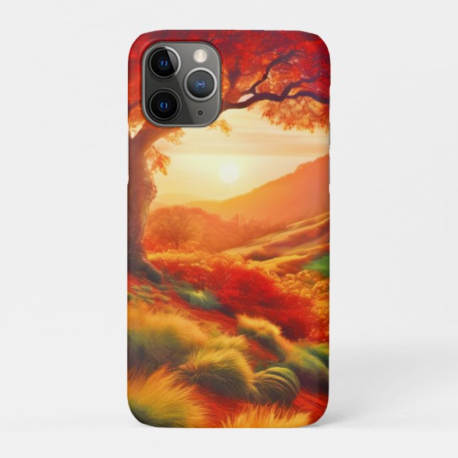 Funda De Case-Mate Para iPhone Arte de pintura paisajística del atardecer de otoñ (Reverso)