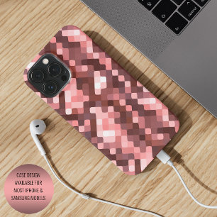 Funda Para iPhone 15 Pro Max Arte de Píxeles Rosa Rubor Taupe Malva Rojo Vino O
