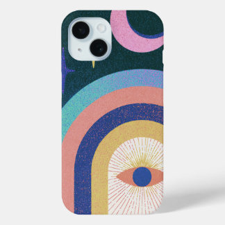 Funda Para iPhone 15 Arte de Símbolo de Ojo de Luna Colorida Arco