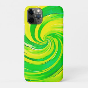 Funda Para iPhone 11 Pro Arte de Swirl intenso verde y amarillo