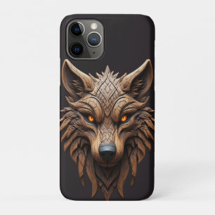 Funda Para iPhone 11 Pro Arte de talla de lobo de madera con patrones geomé