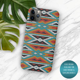 Funda Para iPhone 11 Pro Max Arte de tribu mosaico azul turquesa negro rojo