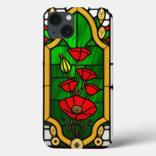 Funda Para iPhone 13 Arte de vidrio emplomado elegante Flor Roja