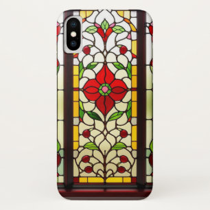 Funda Para iPhone X Arte de vidrio emplomado elegante Flor Roja