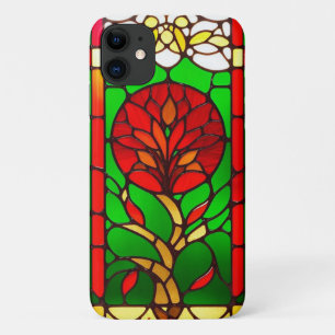 Funda Para iPhone 11 Arte de vidrio emplomado elegante Flor Roja