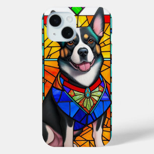 Funda Para iPhone 15 Arte de Vidrio Pintado con Retrato de Perro