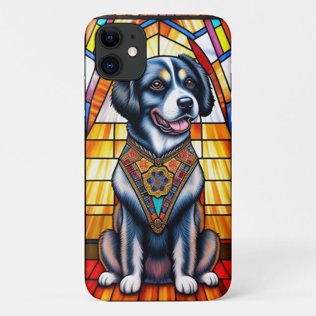 Funda De Case-Mate Para iPhone Arte de vidrio templado con retrato de perro (Reverso)