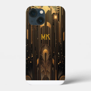 Funda Para iPhone 13 Mini Arte Deco de los locos años 20 Monograma negro y d