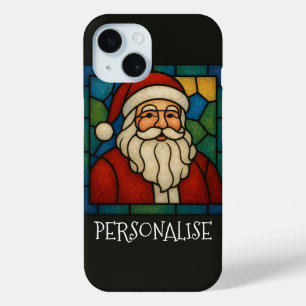 Funda Para iPhone 15 Arte Deco de Vidrio Emplomado de Santa de Navidad 