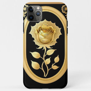 Funda Para iPhone 11 Pro Max Arte decorativo de rosa con marco dorado