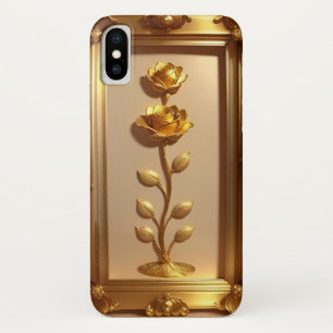 Funda Para iPhone X Arte decorativo de rosa con marco dorado