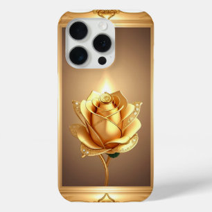 Funda Para iPhone 15 Pro Arte decorativo de rosa con marco dorado