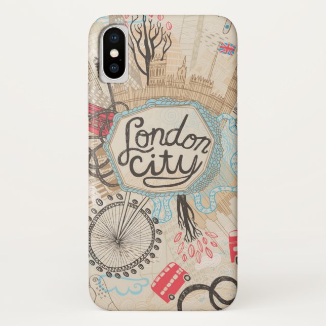 Funda De Case-Mate Para iPhone Arte del Doodle de la ciudad de Londres (Reverso)