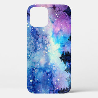 Funda Para iPhone 12 Arte del espacio acuático: Árboles de cielo noctur