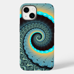 Funda Para iPhone 14 De Case-Mate Arte en espiral fractal abstracto azul turquesa na