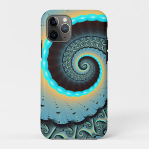 Funda Para iPhone 11 Pro Arte en espiral fractal abstracto azul turquesa na