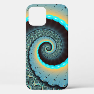 Funda Para iPhone 12 Arte en espiral fractal abstracto azul turquesa na