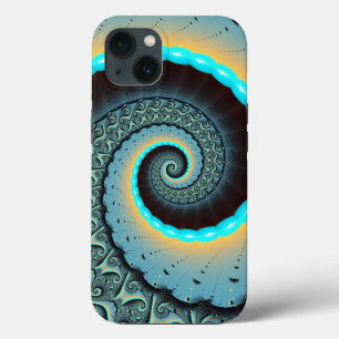Funda Para iPhone 13 Arte en espiral fractal abstracto azul turquesa na