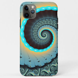 Funda Para iPhone 11 Pro Max Arte en espiral fractal abstracto azul turquesa na
