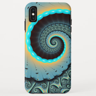 Funda Para iPhone XS Max Arte en espiral fractal abstracto azul turquesa na