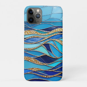 Funda Para iPhone 11 Pro Arte en mosaico azul y dorado del mar de olas