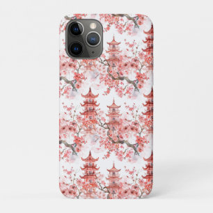 Funda Para iPhone 11 Pro Arte escénico de Pagoda asiática vintage flor rosa