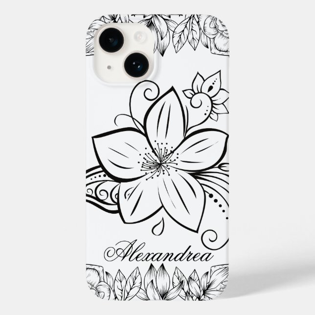 Funda De Case-Mate Para iPhone Arte floral, belleza monocromática (Reverso )