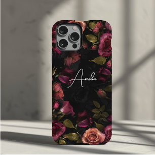 Funda Para iPhone 11 Pro Arte floral botánico elegante rosa oscuro burgundy
