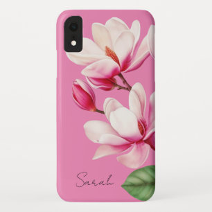 Funda Para iPhone XR Arte floral con nombre personalizado de flor rosa