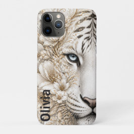 Funda Para iPhone 11 Pro Arte floral de tigre blanco con ojos azules