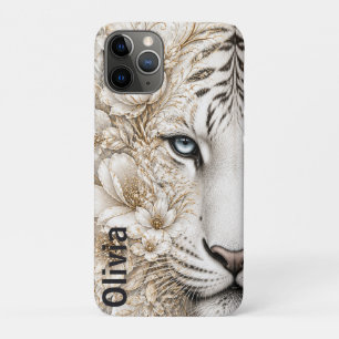 Funda Para iPhone 11 Pro Arte floral de tigre blanco con ojos azules