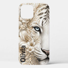 Funda Para iPhone 12 Pro Arte floral de tigre blanco con ojos azules