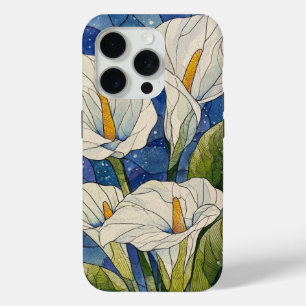 Funda Para iPhone 15 Pro Arte Floral Vintage de Lirio Blanco