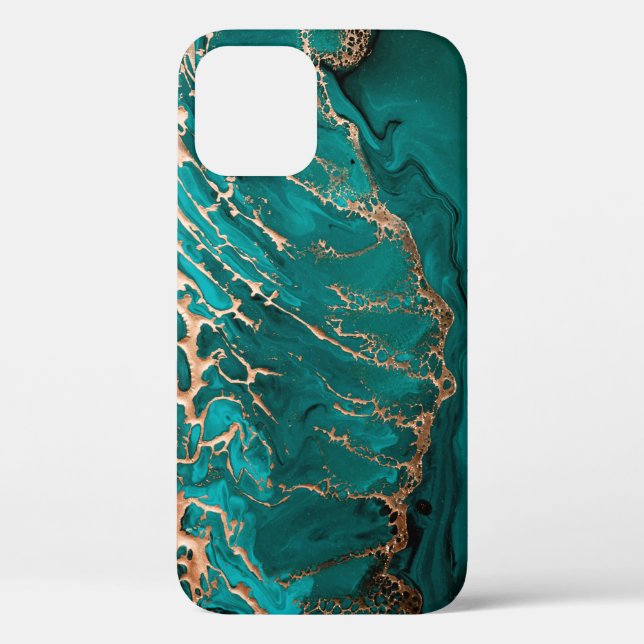 Funda De Case-Mate Para iPhone Arte fluido acrílico. Olas verdes oscuras en dióxi (Reverso )