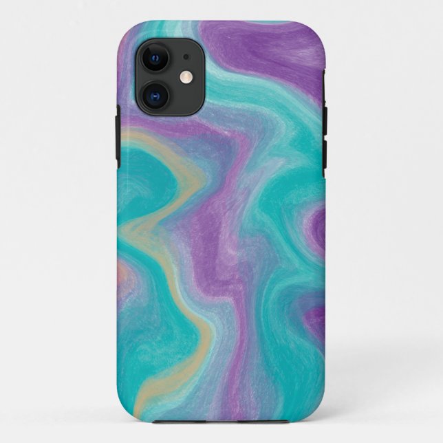 Funda De Case-Mate Para iPhone Arte fluido morado, azul y Verde azulado (Reverso)