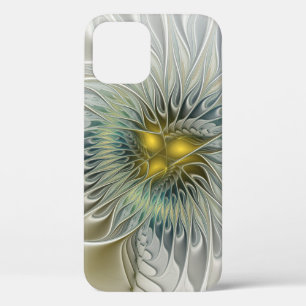 Funda Para iPhone 12 Arte fractal abstracto fantasía flor de plata dora