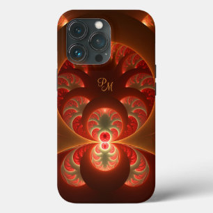 Funda Para iPhone 13 Pro Arte fractal abstracto luminoso naranja rojo inici