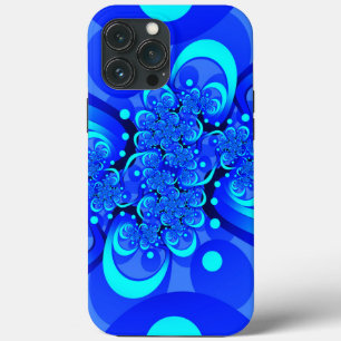 Funda Para iPhone 13 Pro Max Arte fractal abstracto moderno tonos azules