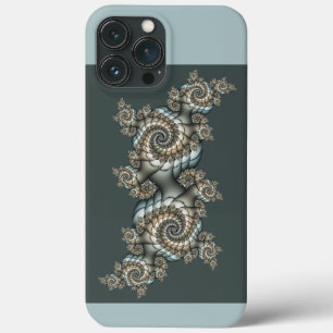 Funda Para iPhone 13 Pro Max Arte fractal beige abstracto espirales azules clar