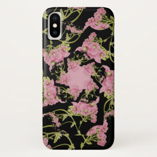 Funda Para iPhone X Arte fractal de Achillea rosa y negro