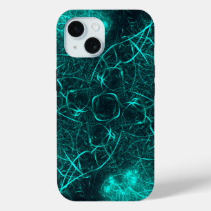 Funda Para iPhone 15 Arte fractal de energía eléctrica turquesa
