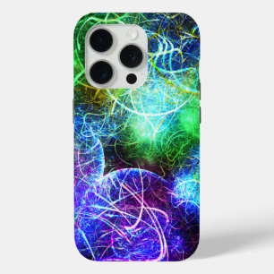 Funda Para iPhone 15 Pro Arte fractal de energía neón eléctrica