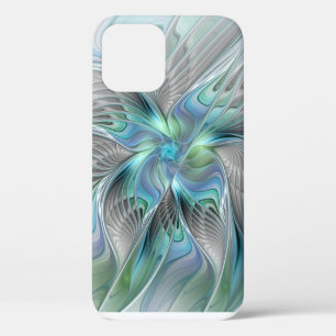 Funda Para iPhone 12 Arte fractal de fantasía de mariposa azul verde ab